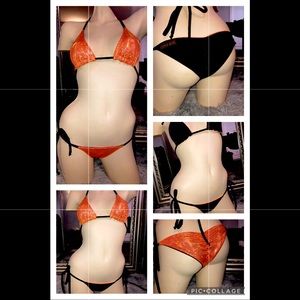 Orange and black reversible bikini